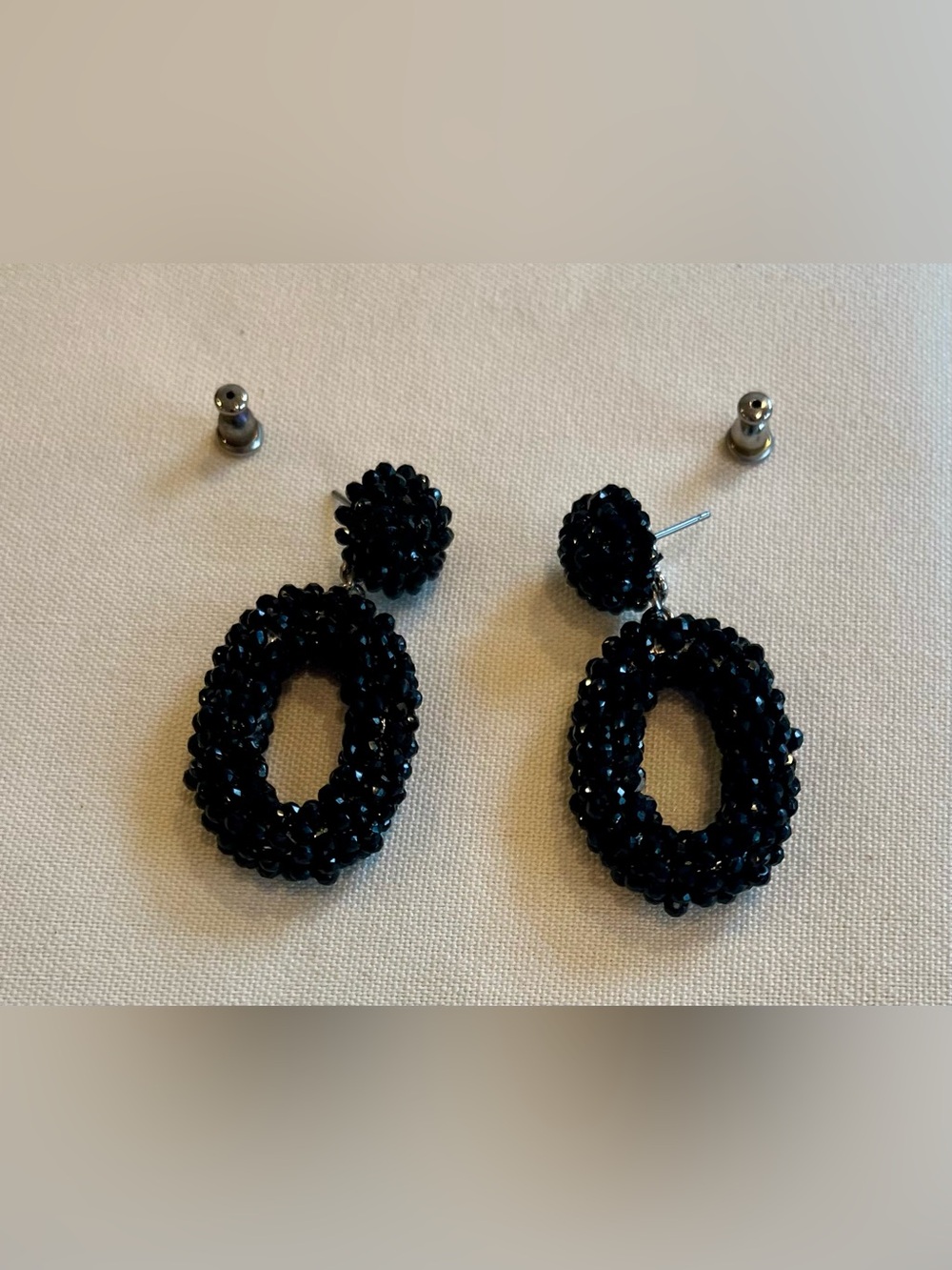 Vintage Black Beaded Hoop Drop Earrings - Women Jewelry - Picture 7 of 16